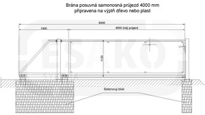 Brána posuvná 4m samonosná bez pohonu 