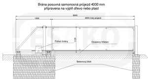 Brána posuvná samonosná 4m